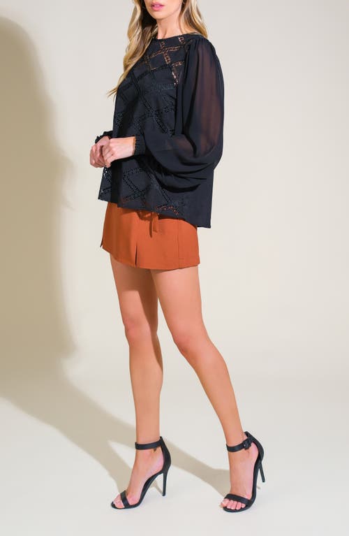 Flying Tomato Long Sleeve Mixed Media Top In Black