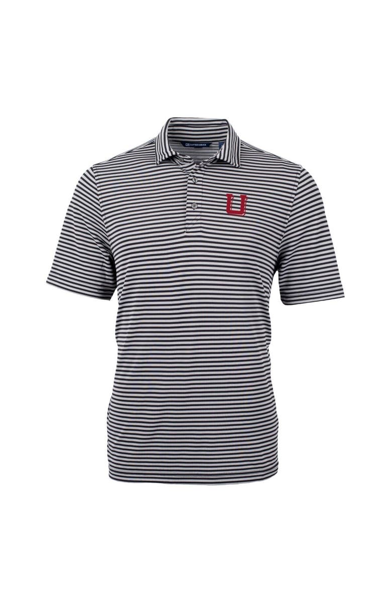Cutter & Buck Men's Cutter & Buck Black Utah Utes Throwback Logo Virtue Eco Pique Stripe Recycled Polo, Alternate, color,