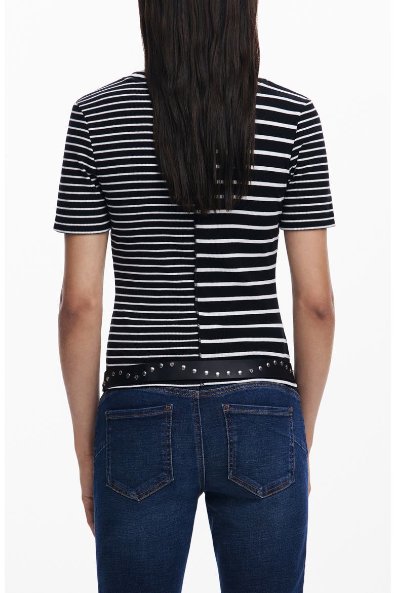 Stripe Cotton Rib Knit T-Shirt, Alternate, color, BLACK