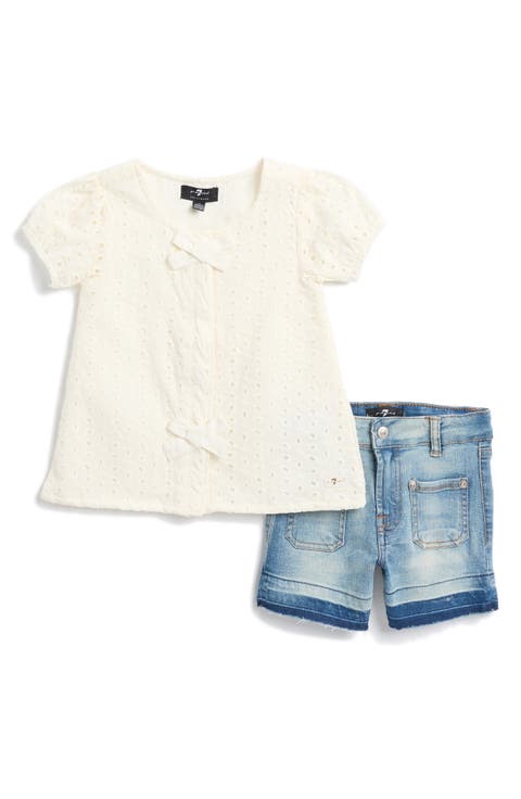 Kids' Eyelet Bow Top & Bermuda Short Set (Little Kid)