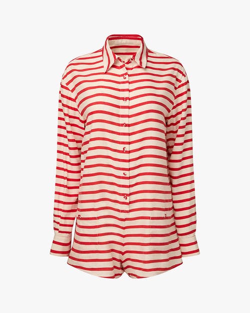Weworewhat Linen Beach Romper In Off Wht/true Rd
