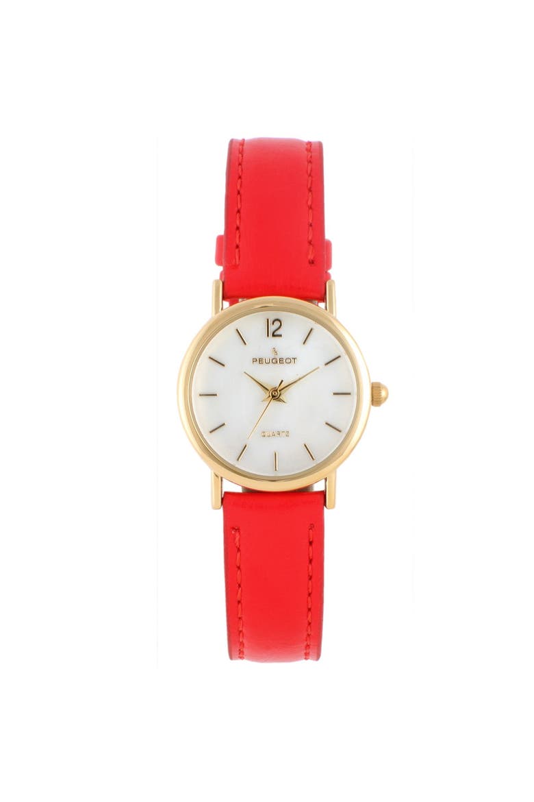 Easy Read Round Leather Watch- 24MM, Main, color, Red