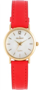 Peugeot Easy Read Round Leather Watch- 24MM