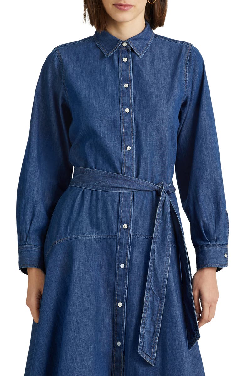 Lauren Ralph Lauren Long Sleeve Belted Denim Shirtdress, Alternate, color,