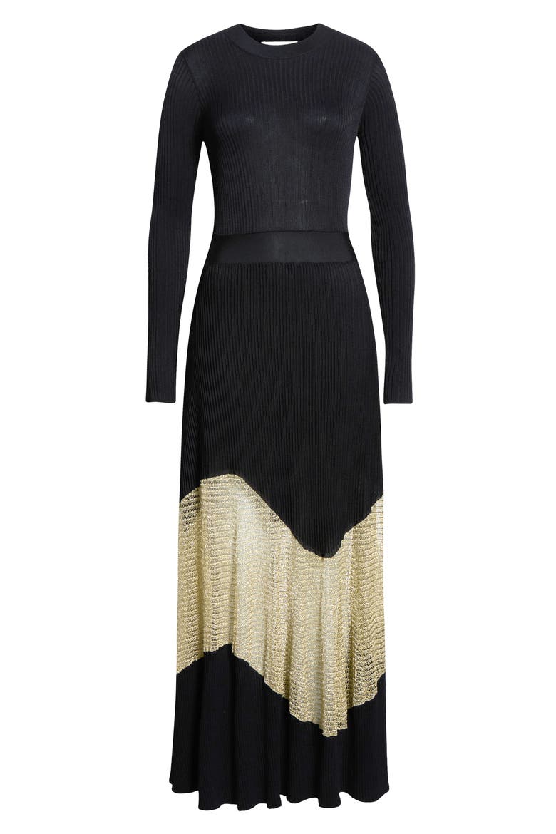 Roanne Long Sleeve Metallic Maxi Dress, Alternate, color, GOLD NOIR