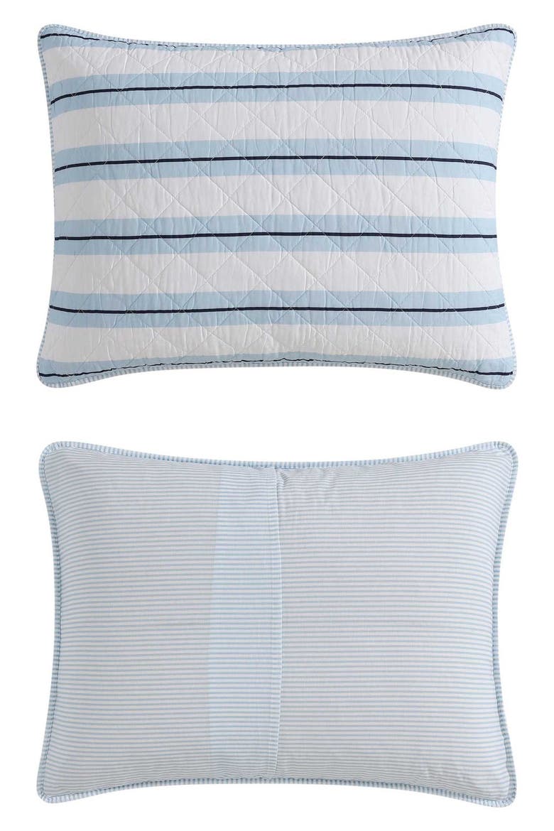 Tim Stripe Reversible Cotton Quilt Set, Alternate, color, WHITE/ BLUE STRIPE