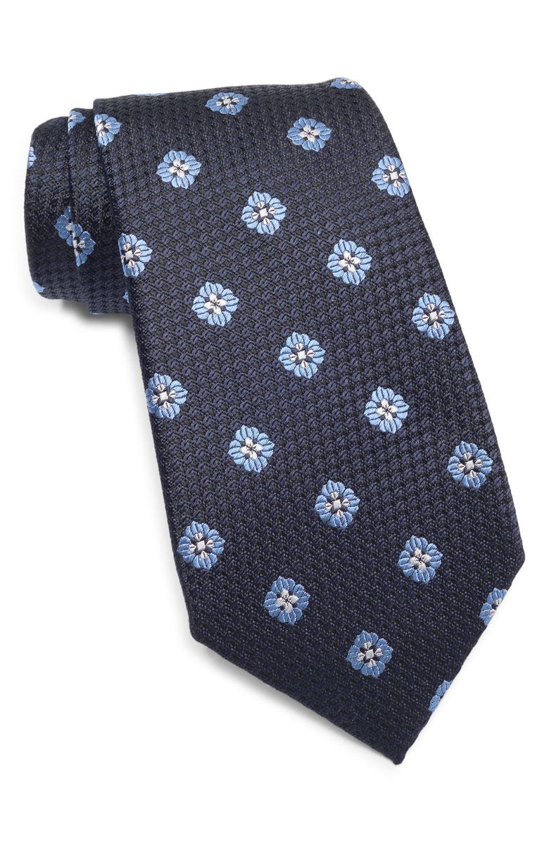 ZEGNA TIES Floral Medallion Silk Tie, Main, color, Nvy Fan