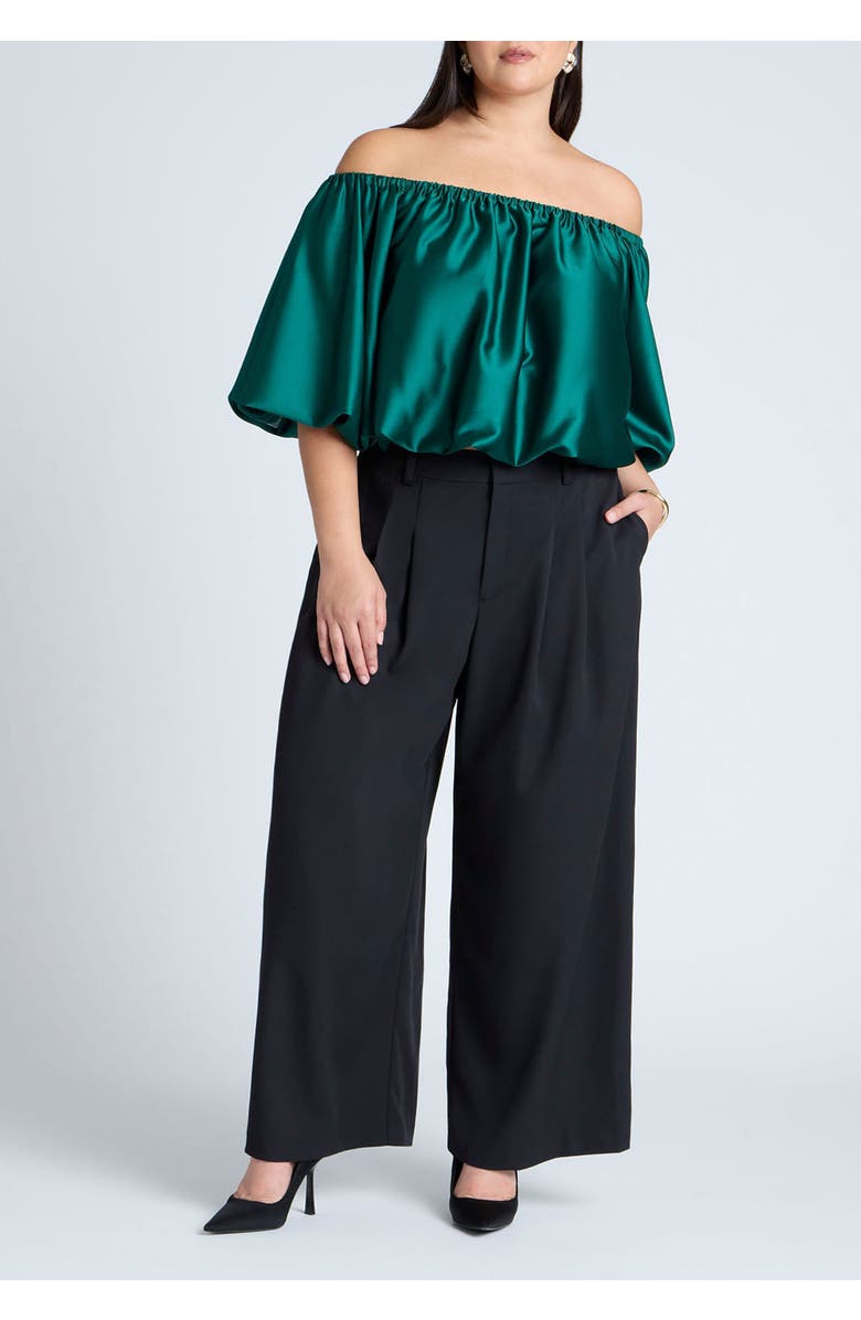 ELOQUII Satin Bubble Top, Alternate, color, Proud Green