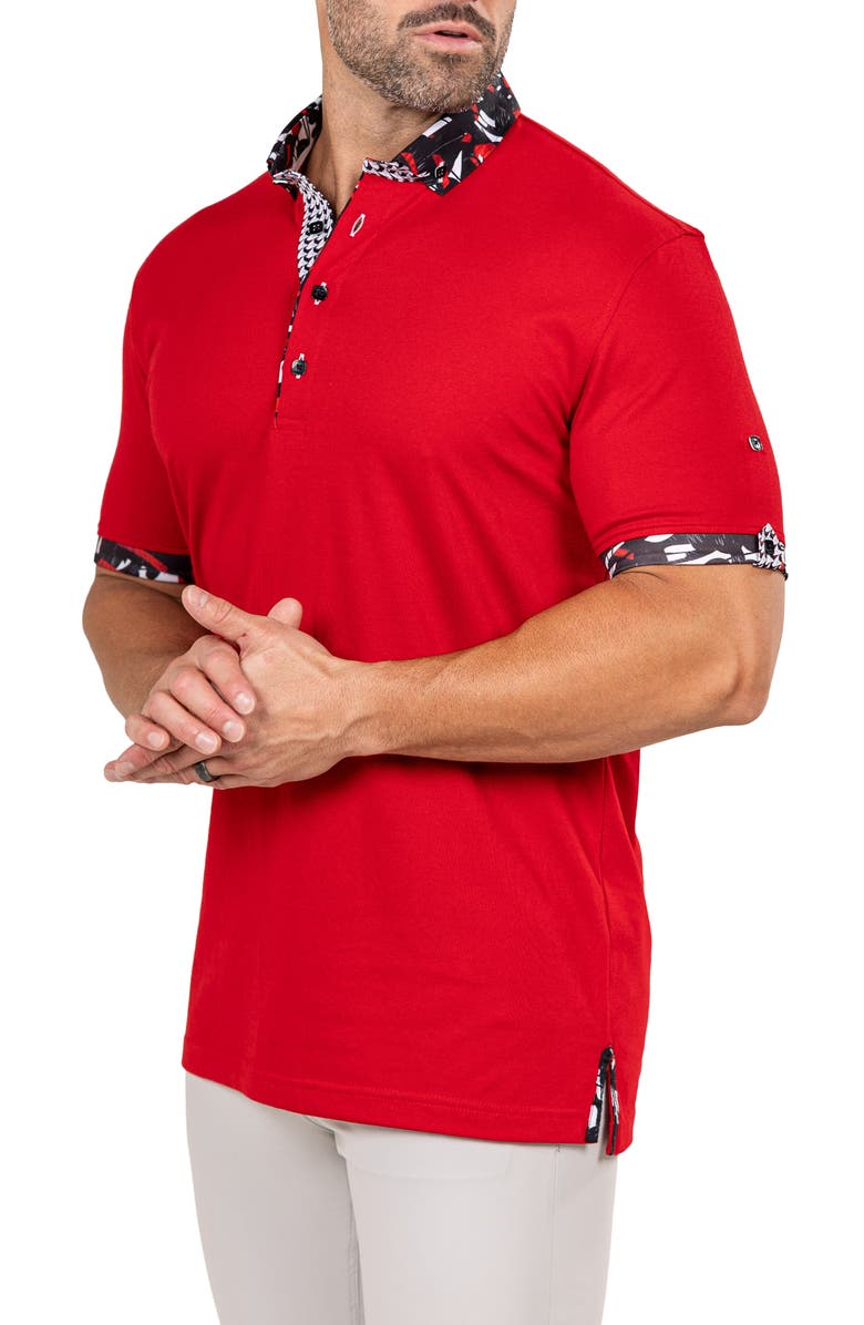 Maceoo Newton Marthyr0027 Red Button-Down Piqué Polo, Alternate, color, Red