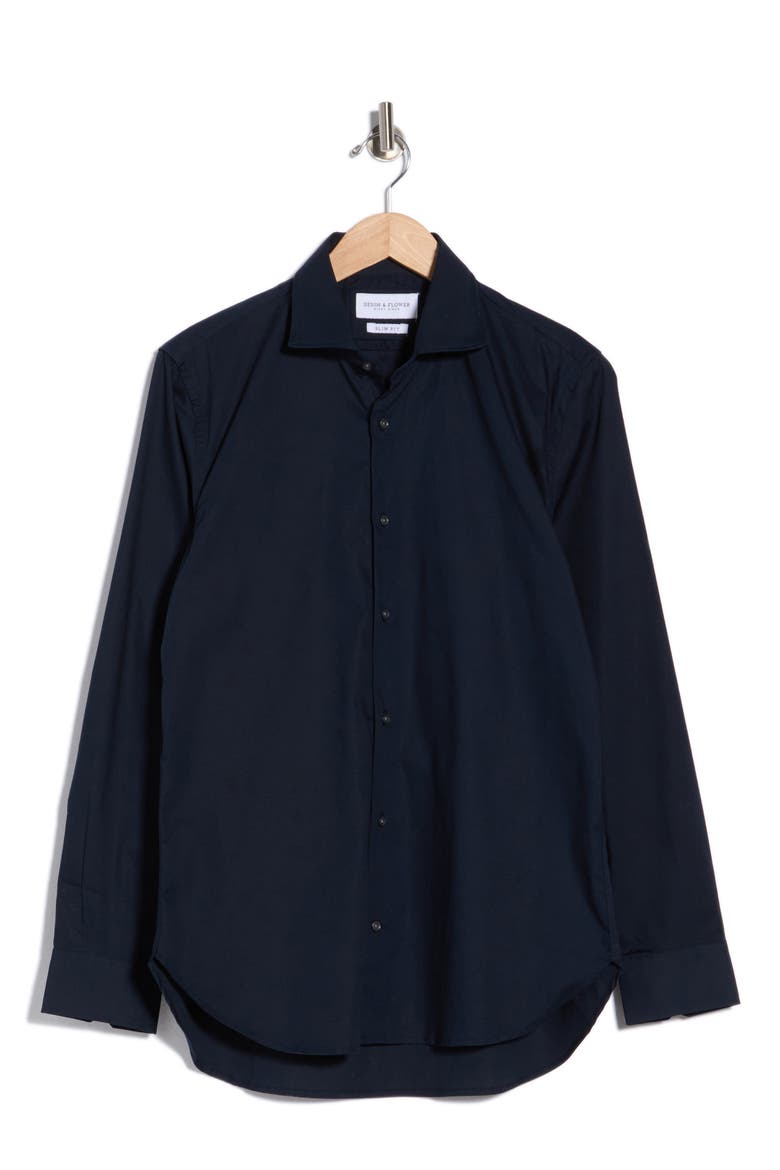 Premium Slim Fit Long Sleeve Stretch Cotton Button-Up Shirt, Main, color, NAVY