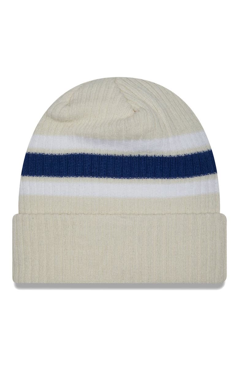 New Era Men's New Era Cream Indianapolis Colts Team Stripe Cuffed Knit Hat, Alternate, color,