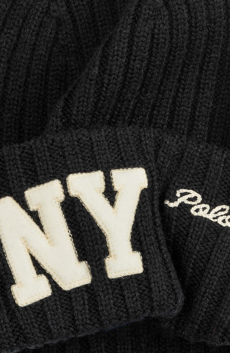 Polo Ralph Lauren NY Appliqué Wool Rib Beanie, Alternate, color, Polo Black