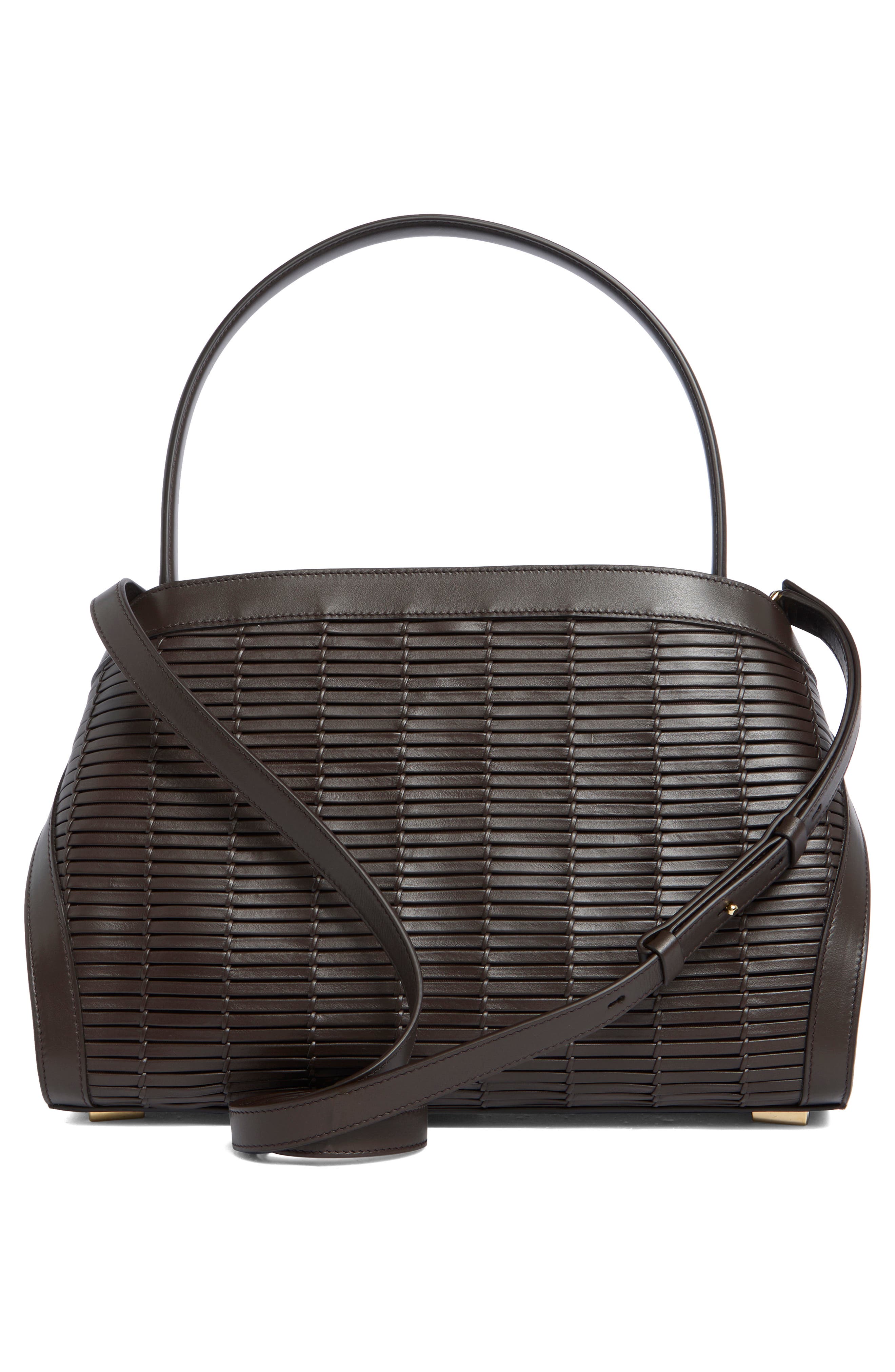 FERRAGAMO Medium Hug Soft Woven Leather Shoulder Bag, Alternate, color, Testa Di Moro