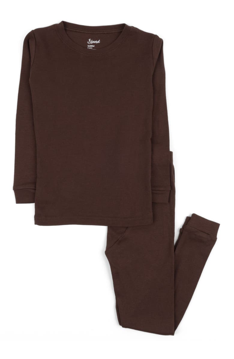 Leveret Kids Two-Piece Solid Cotton Matching Family Pajamas, Alternate, color, Brown