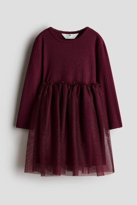 Long-sleeved Dress With Tulle Skirt