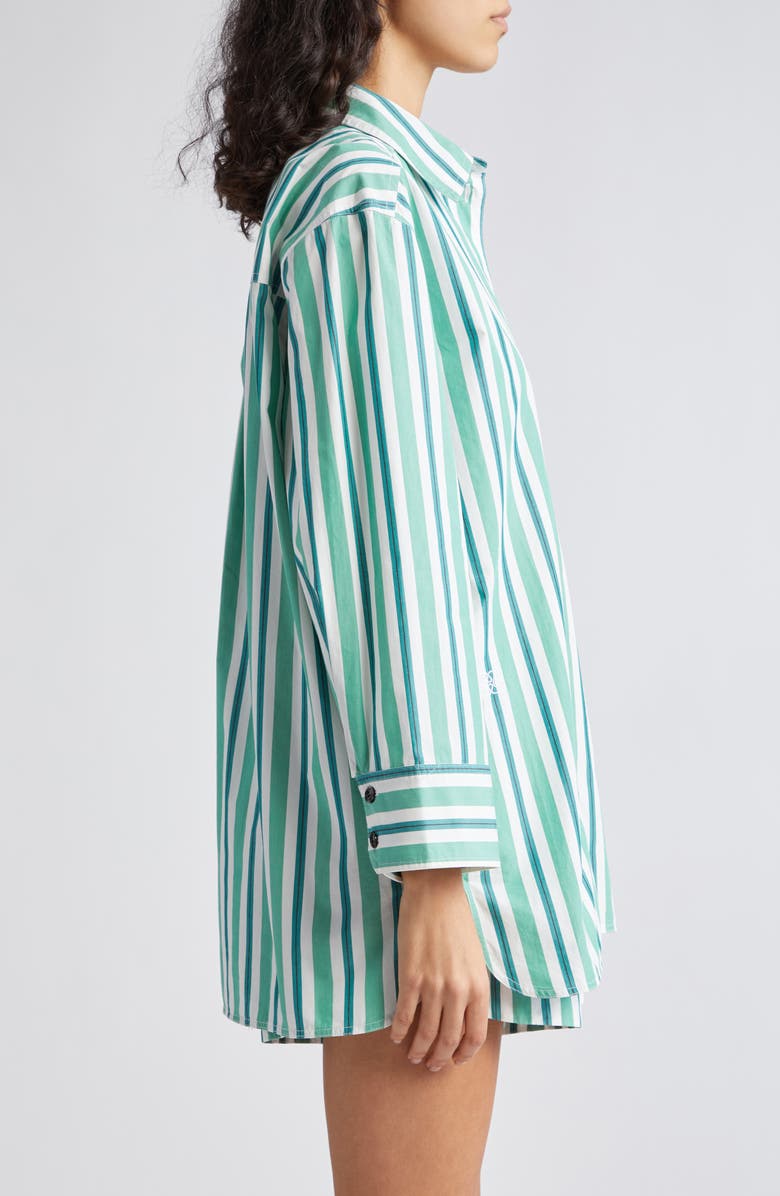 Ganni Stripe Organic Cotton Button-Up Shirt, Alternate, color,