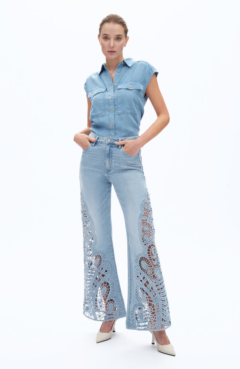 Bayeas High Waist Embroidered Wide Leg Jeans, Alternate, color, Cornflower