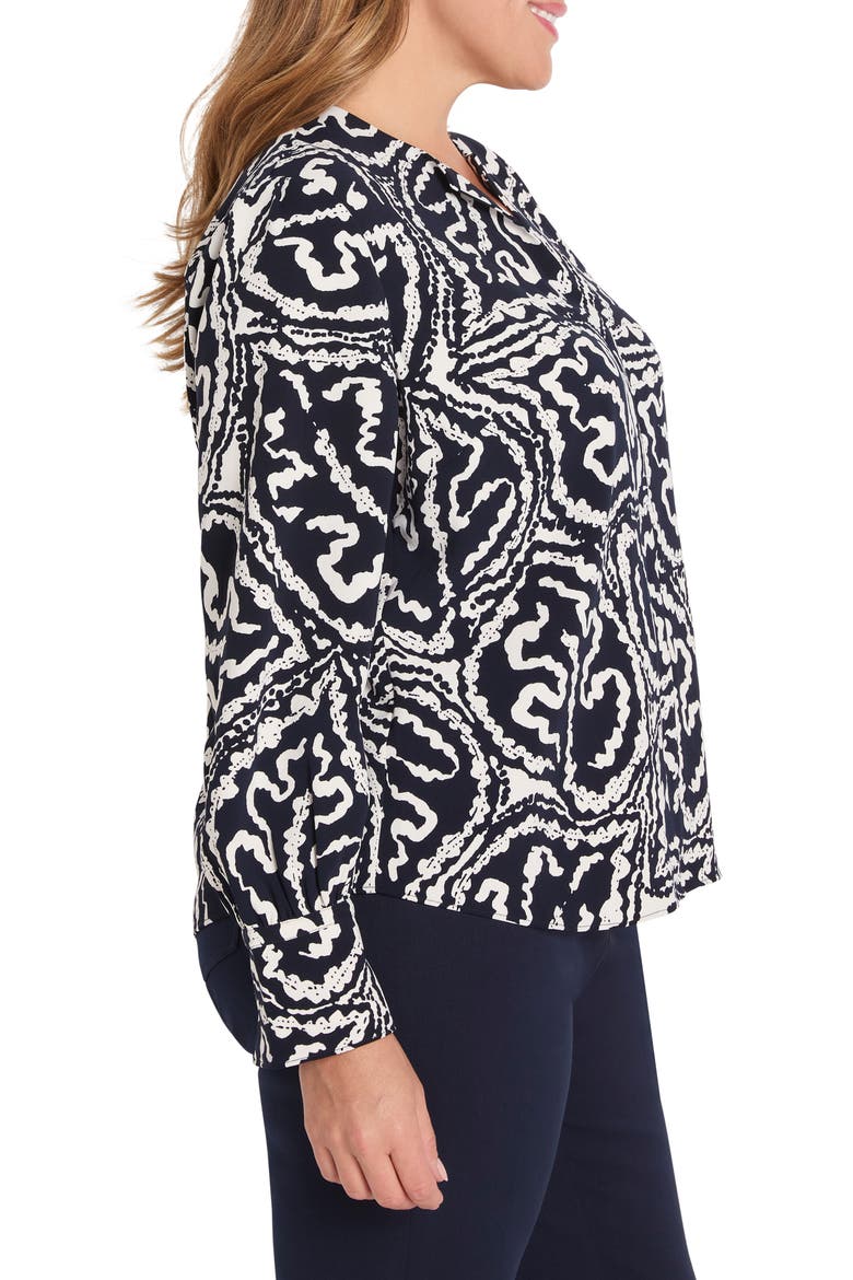 Leaf Print Crepe Top, Alternate, color, INDIGO MULTI