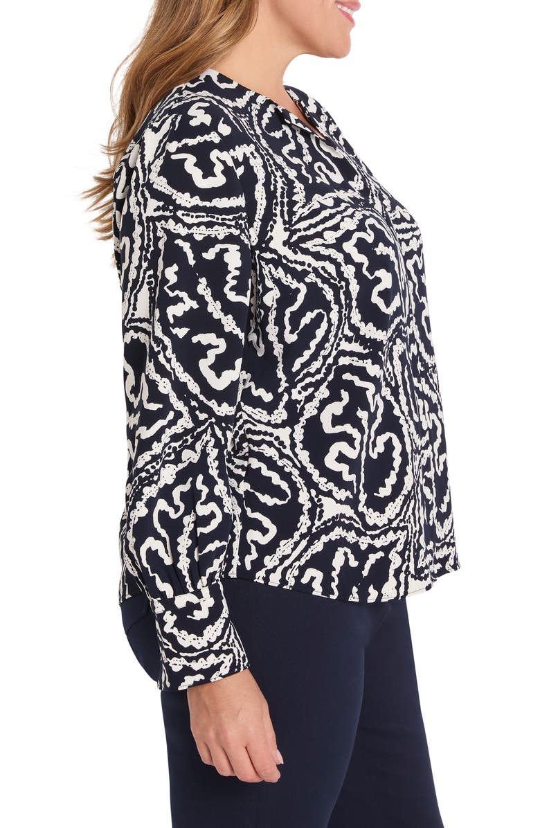 NIC+ZOE Leaf Print Crepe Top, Alternate, color, Indigo Multi