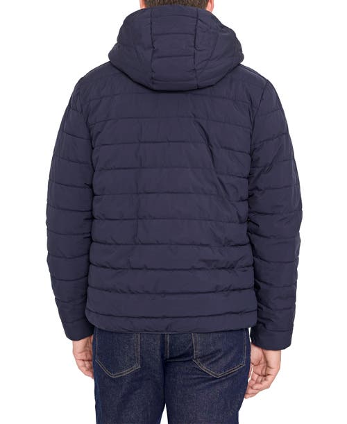 Izod Hooded Stretch Puffer Jacket With Fleece Lining In Blue