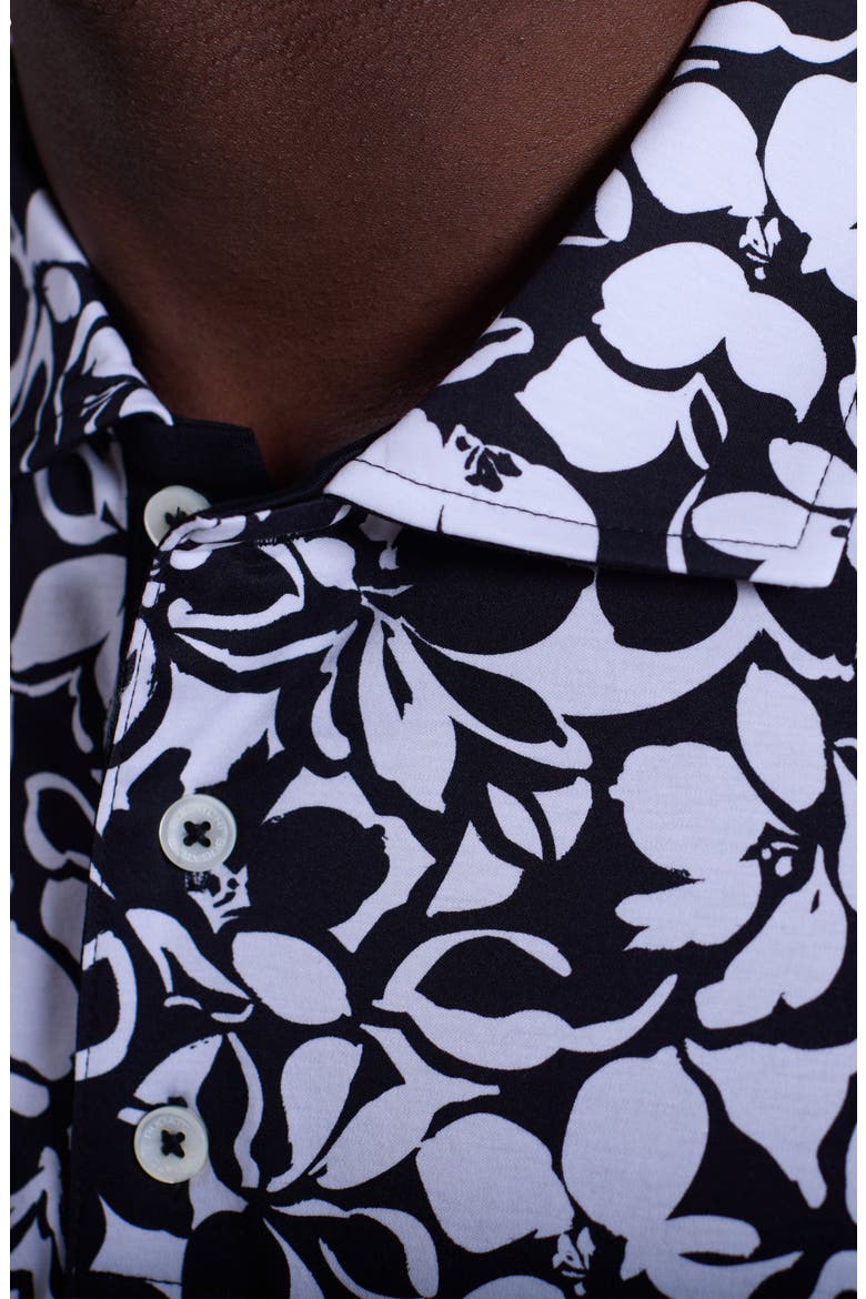 Hendrix Digital Monochromatic Floral Print Pima Cotton Polo, Alternate, color, BLACK