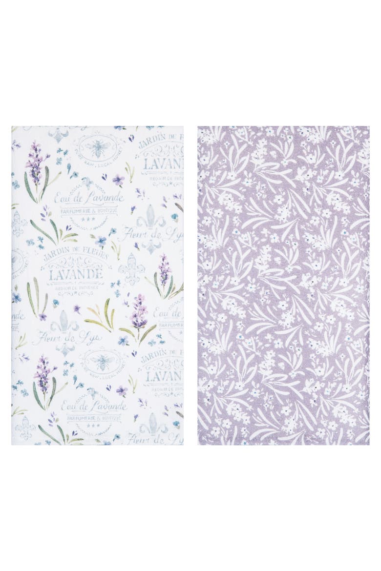 Lavender Provence Eau de Lavande Botanical Kitchen and Bathroom Graphic Print Hand Towels Set of 2, Alternate, color, Purple