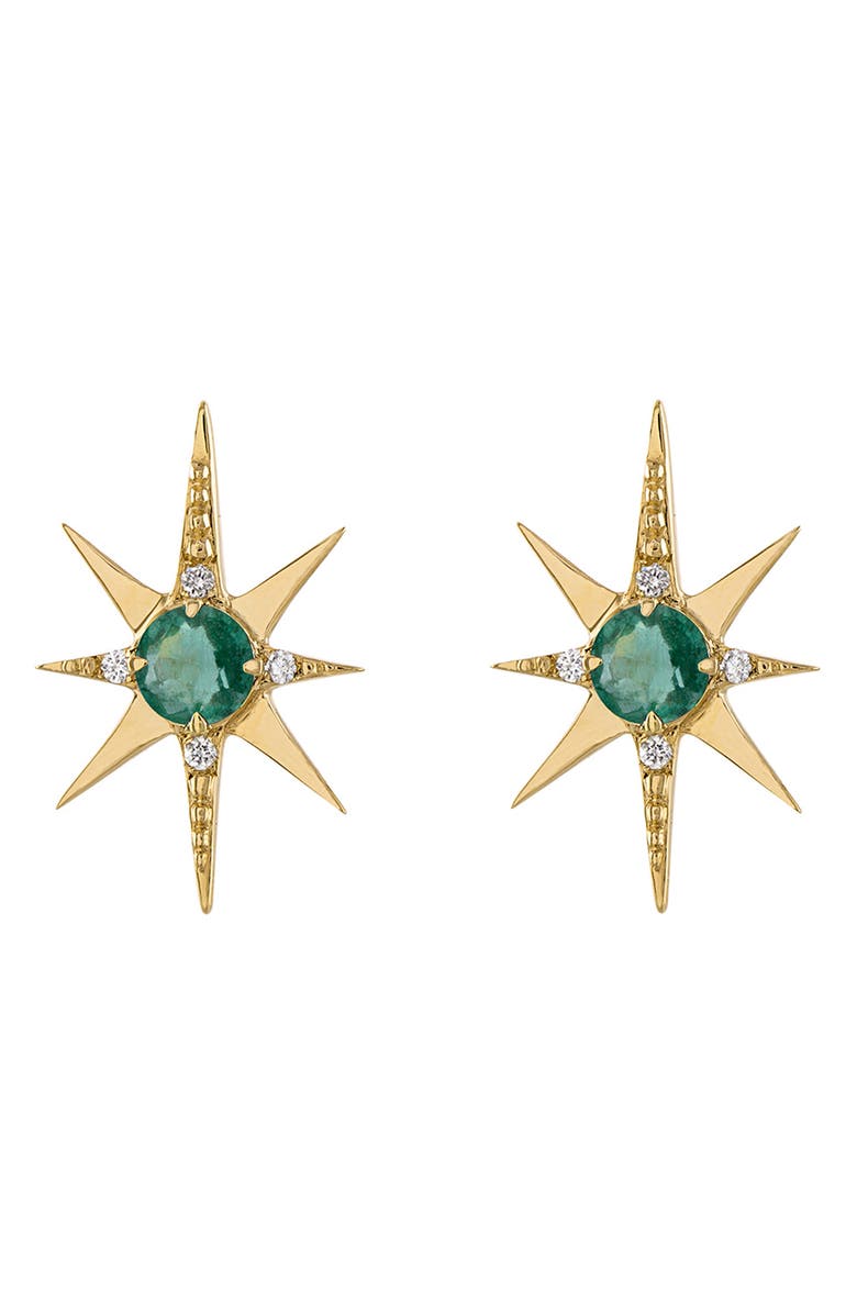 EDEN PRESLEY Emerald & Diamond Large Starburst Stud Earrings, Main, color,