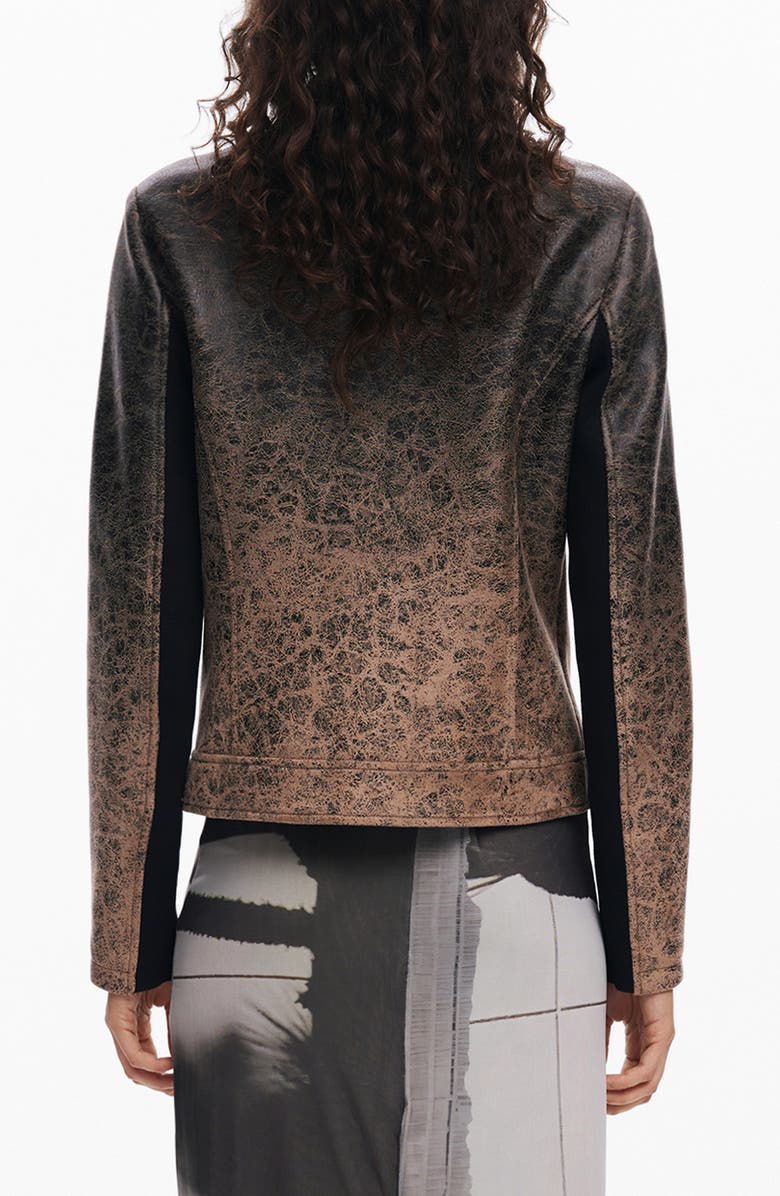 Desigual Distressed Faux Leather Hybrid Jacket, Alternate, color, Brown