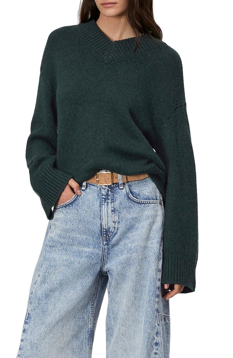 rag & bone Danica Wool & Cashmere V-Neck Sweater, Main, color, Darkgrn