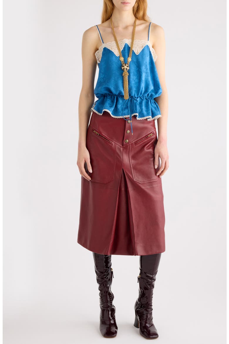 Inverted Pleat Lambskin Leather Skirt, Alternate, color, DARK RUBY