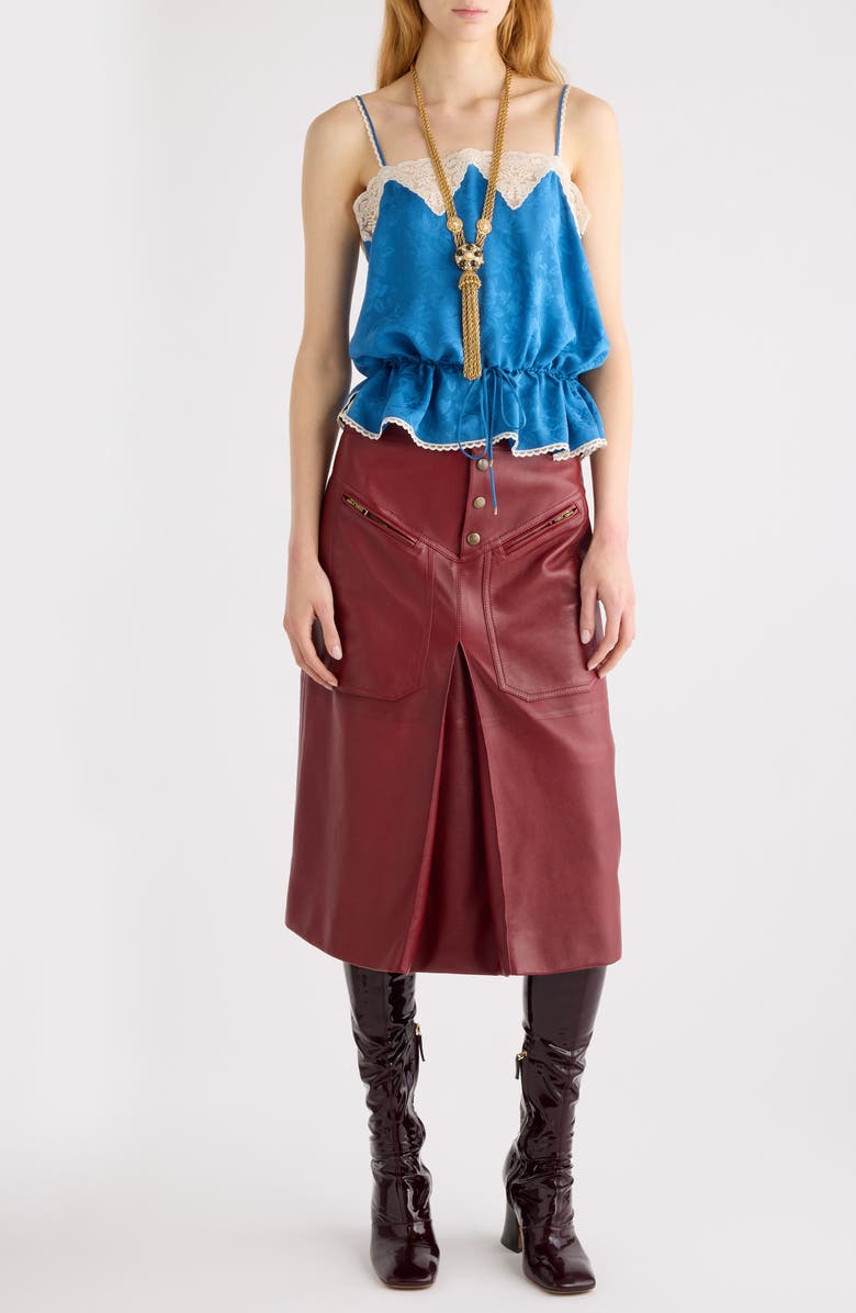 Chloé Inverted Pleat Lambskin Leather Skirt, Alternate, color, Dark Ruby