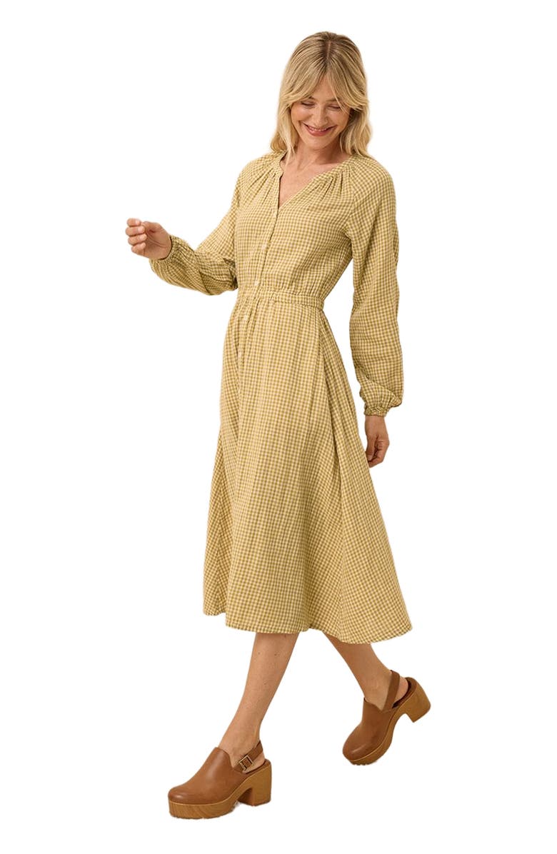 Pact Organic Cotton Coastal Double Gauze Poet Sleeve Dress, Alternate, color, Gold Gingham