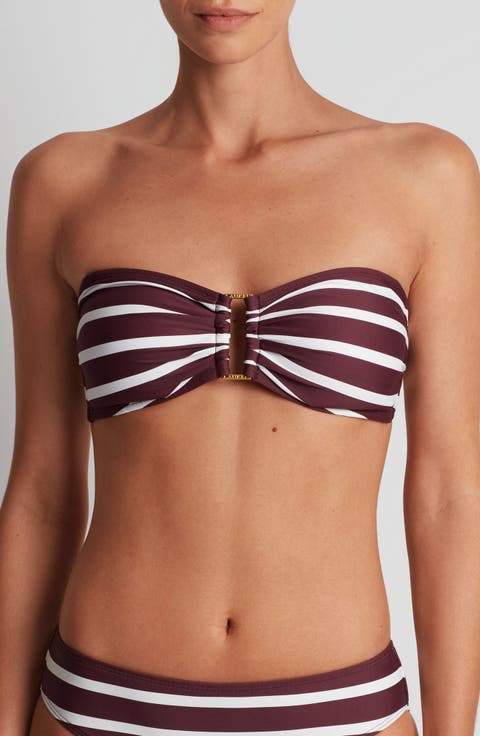 Stripe Metal Accent Bandeau Bikini Top