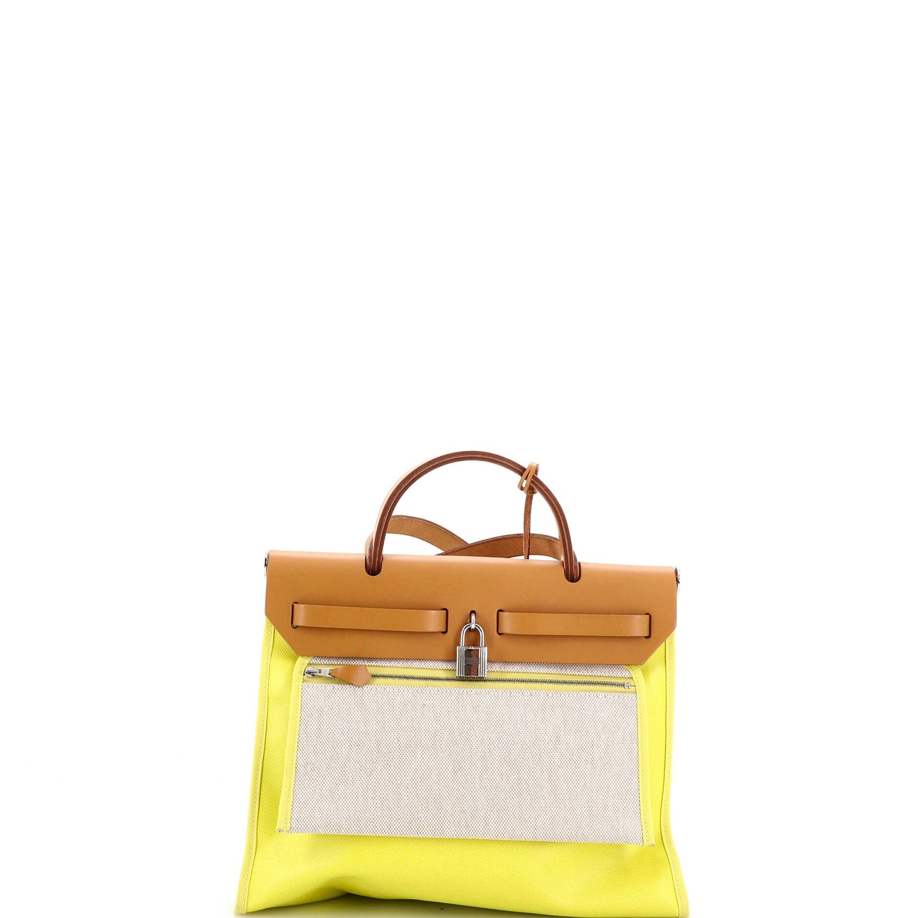 Pre-Owned Hermes Herbag Zip Berline Vache Canvas and Leather 31, Alternate, color, Lime