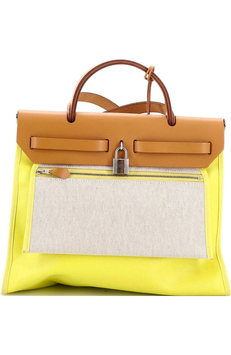 Pre-Owned Hermes Herbag Zip Berline Vache Canvas and Leather 31, Alternate, color, Lime