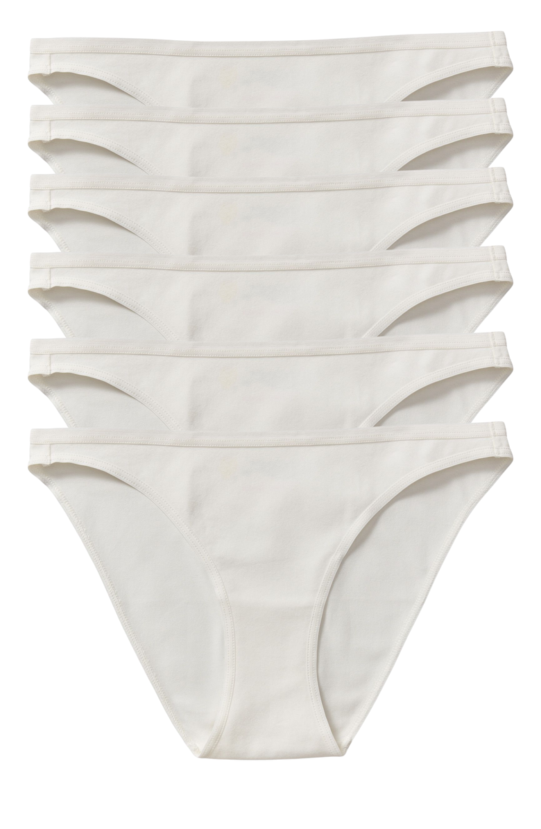 Yellowberry Petal Pima Cotton Bikini Underwear 6PK, Main, color, White