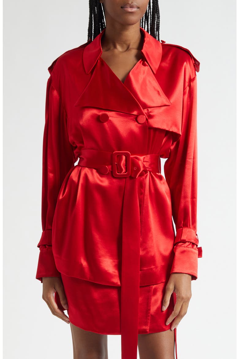 Long Sleeve Satin Trench Shirt, Main, color, DARK RED