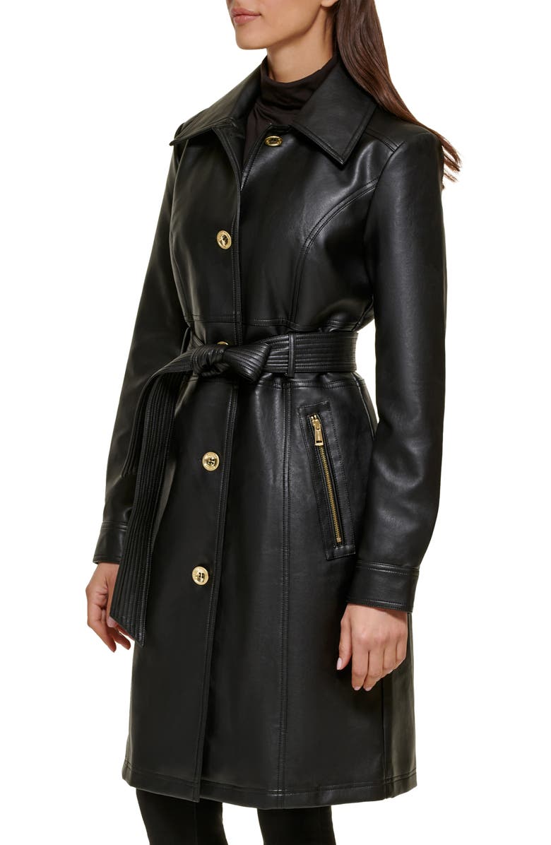 GUESS Faux Leather Belted Trench Coat, Alternate, color,
