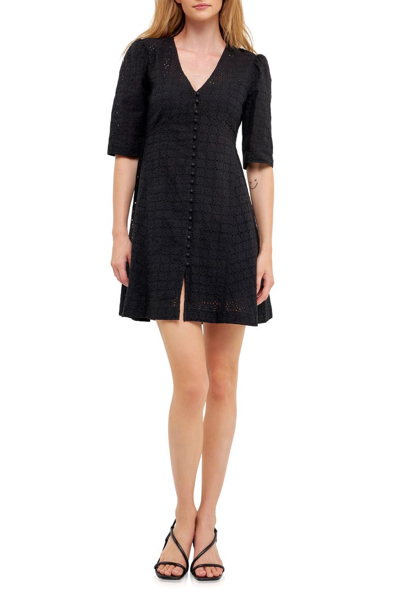 Broderie Lace Minidress, Main, color, BLACK