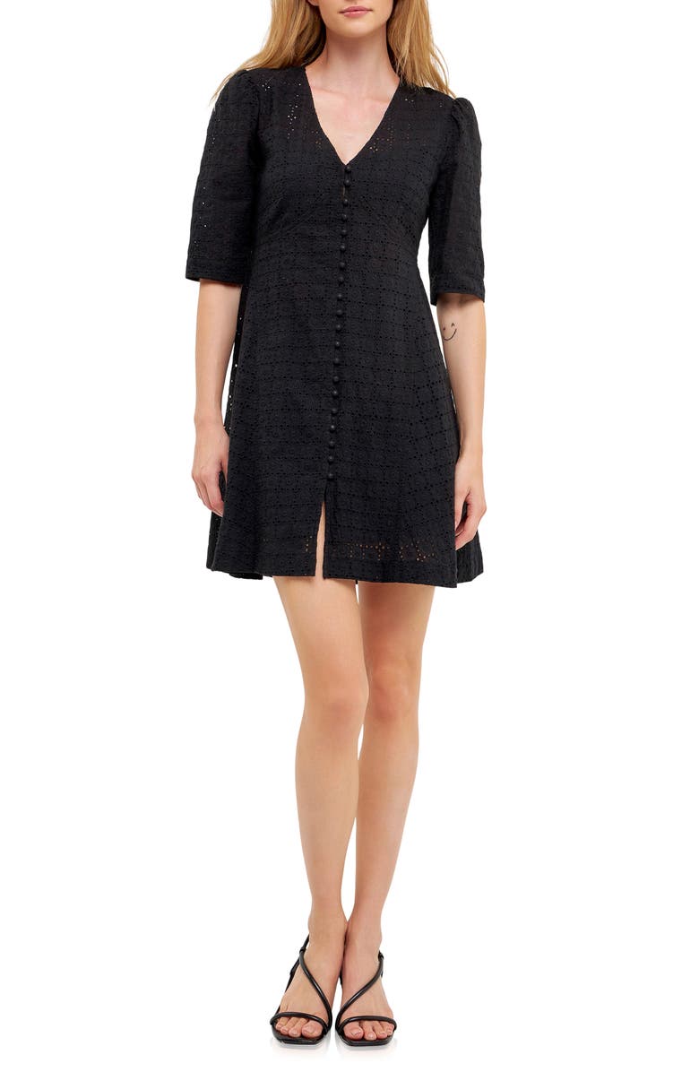 English Factory Broderie Lace Minidress, Main, color, Black