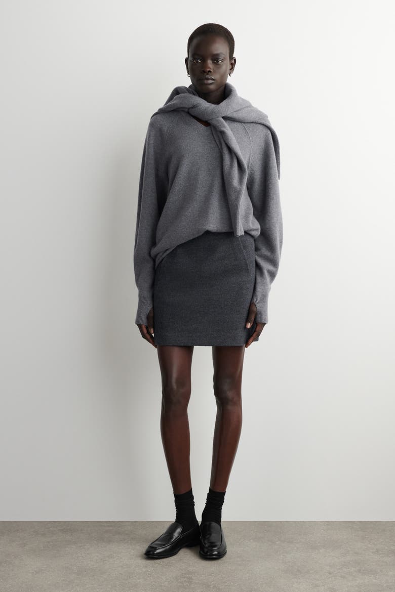 Boiled Merino Wool Mini Skirt, Main, color, GRAY