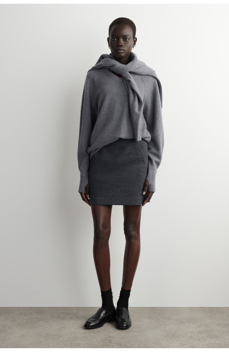 COS Boiled Merino Wool Mini Skirt, Main, color, Gray