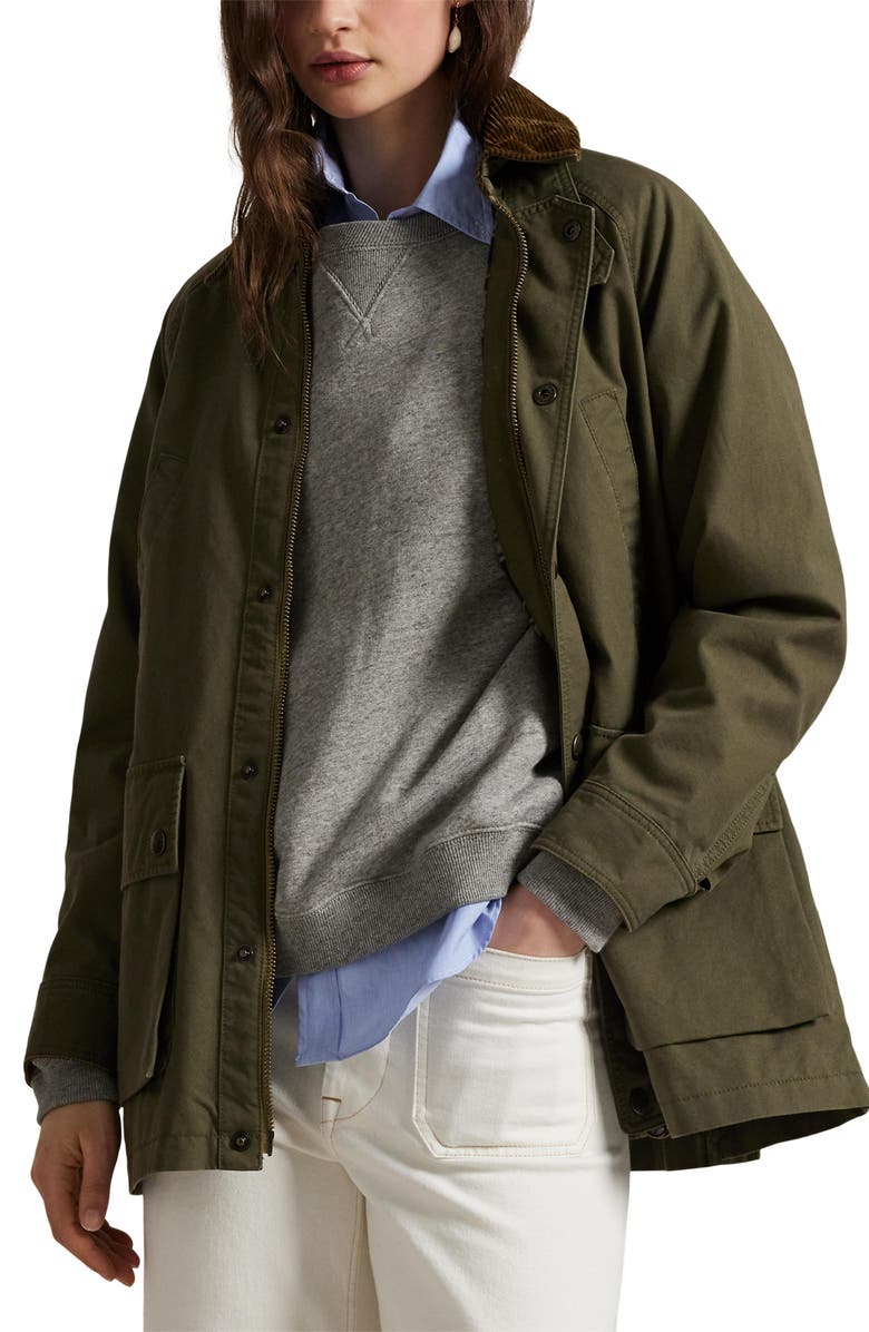 Polo Ralph Lauren Relaxed Cotton Twill Utility Jacket, Main, color, Olive