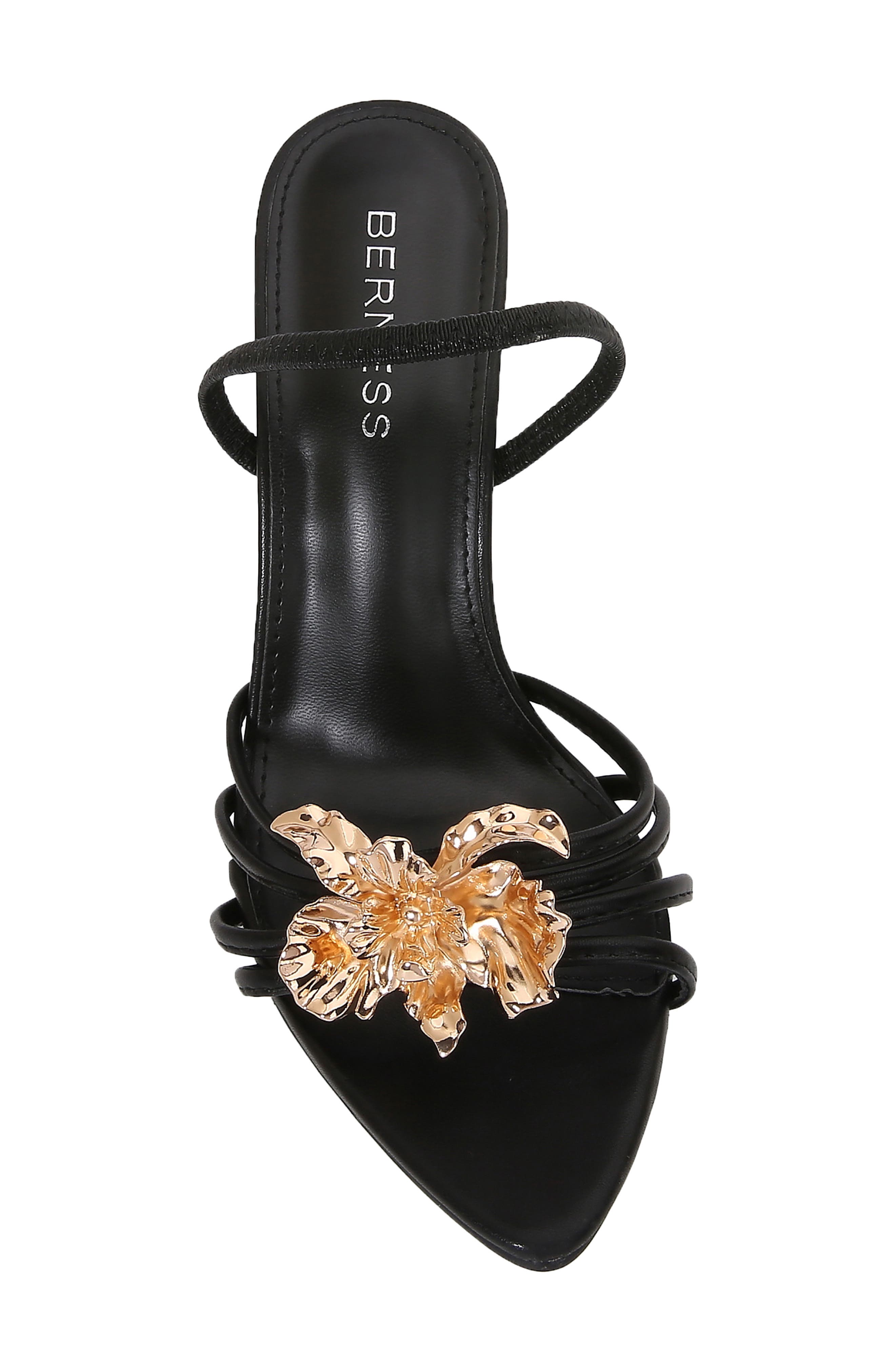 Julia Flower Embellished Faux Leather Sandal, Alternate, color, BLACK