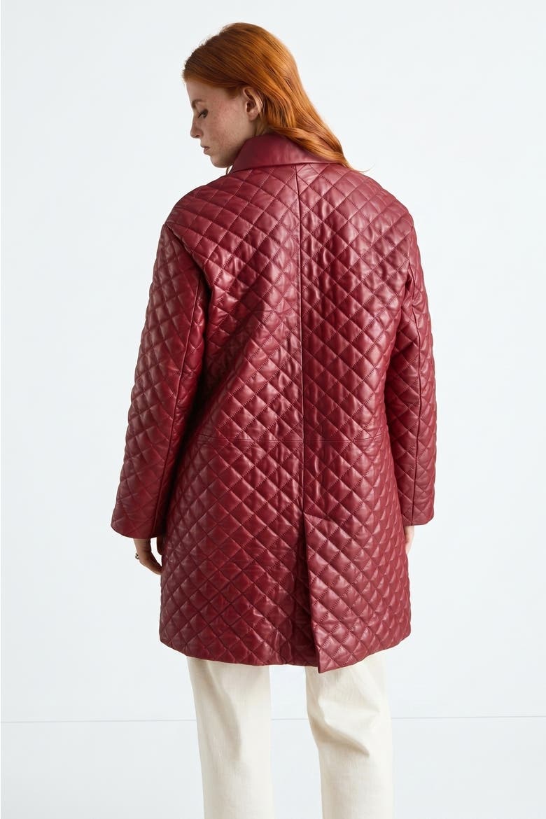 Holland Quilted Leather Coat, Alternate, color, Light Burgundy