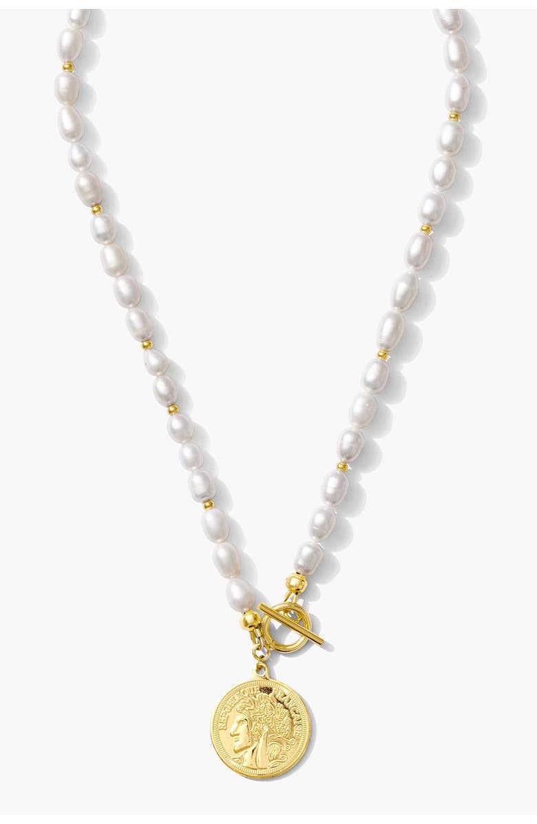 Joey Baby Freshwater Pearl Gold Plated With Gold Beaded Necklace, Main, color, Metallic Gold