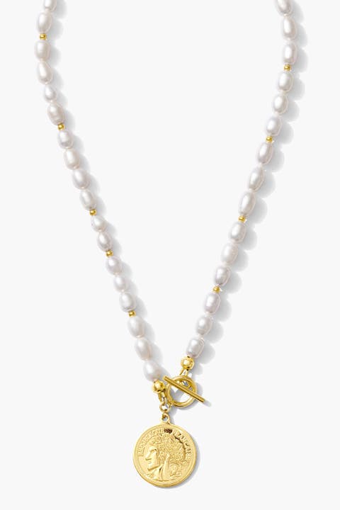 Freshwater Pearl Gold Plated With Gold Beaded Necklace