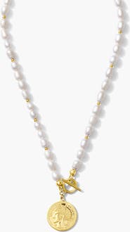 Joey Baby Freshwater Pearl Gold Plated With Gold Beaded Necklace
