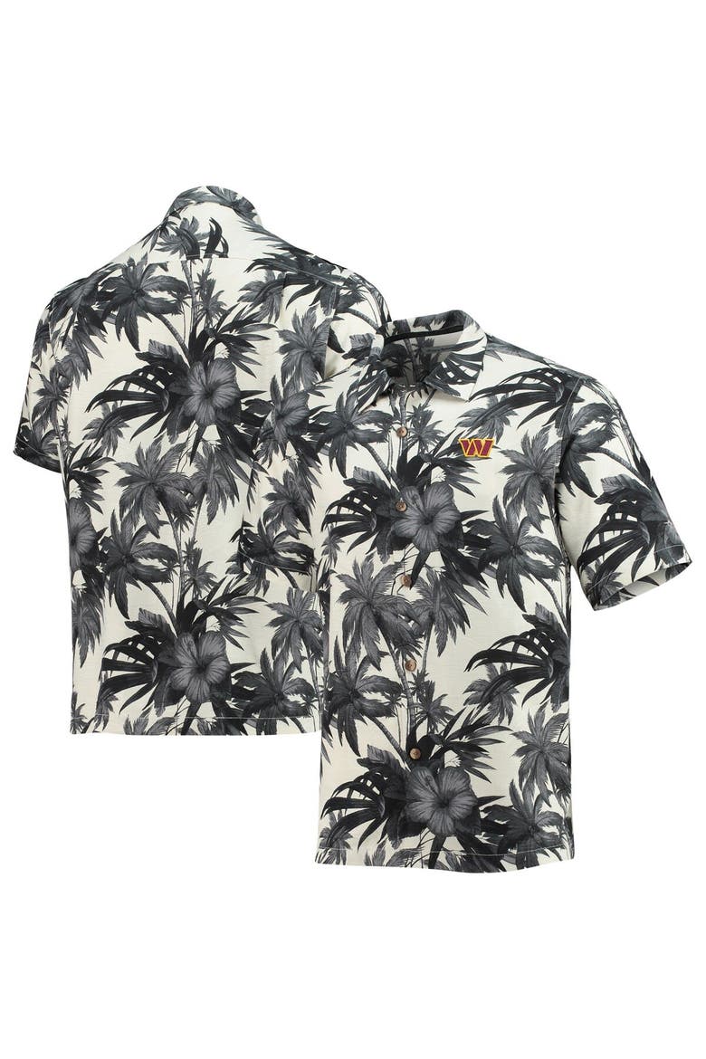 Men's Tommy Bahama Black/Gray Washington Commanders Sport Harbor Island Hibiscus Camp Button-Up Shirt, Main, color, Black