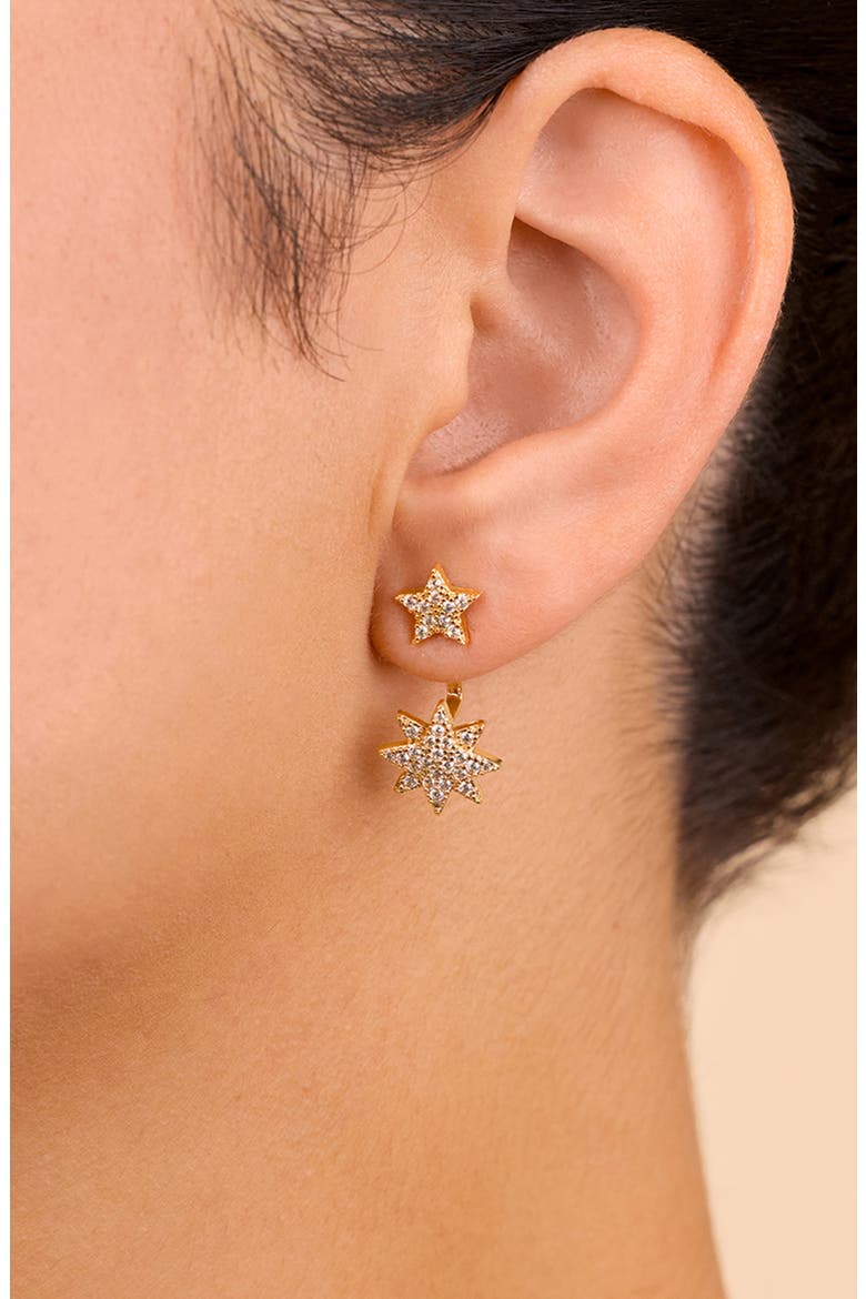 Cubic Zirconia Starburst Jacket Earrings, Alternate, color, GOLD